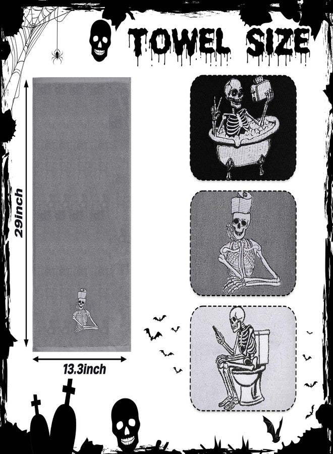Breling 3 Pcs Kitchen Hand Towels 13.3 x 29 Inch Towels for Bathroom Cotton Soft Embroidered Home Decoration for Goth Kitchen Halloween Birthday Gifts(Cool Tones,Skeleton) - Image 4