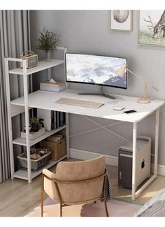 AGD Computer Desk with Storage Shelves Home Office Desk with Bookshelf Study Writing Table Corner Desk PC Laptop Desk with Strong Legs (120 * 55 * 110 cm)  - Image 3
