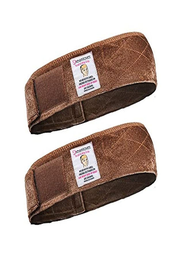 Dreamlover 2 Pack Elastic Wig Grip Headband, Adjustable Thin Velour Wig Scarf Hat Grip Band, Brown - Image 1