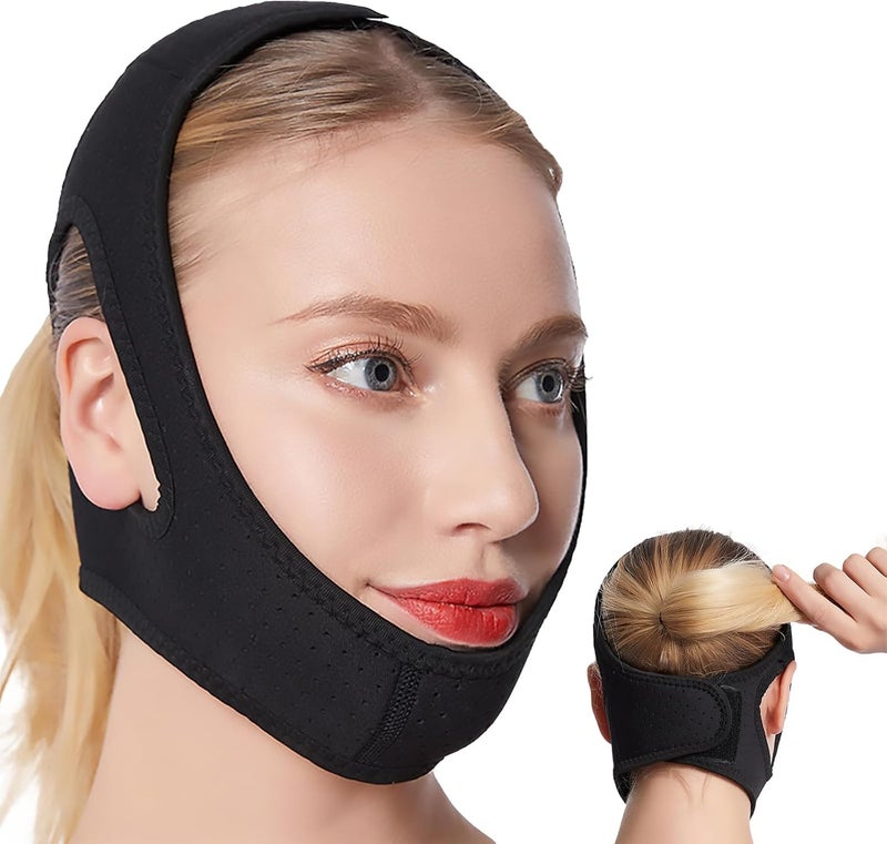 WIDVIH Anti Snoring Chin Strap,Post Surgical Chin Strap,Anti Snoring Devices,Chin Lipo Compression Garment Chin Strap for Women and Men (Black)