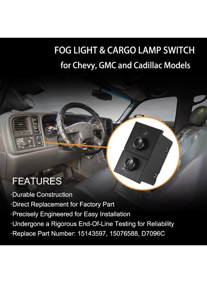 KISSUN Fog Light Switch Cargo Lamp Switch | for 03-07 Chevy Silverado 1500 2500 3500, Avalanche Suburban 1500 2500, Tahoe, GMC Sierra 1500 2500, Yukon XL 1500 & More | Replaces# 15143597, 15076588, D7096C - Image 2