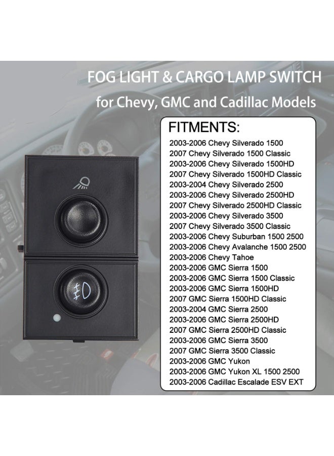 KISSUN Fog Light Switch Cargo Lamp Switch | for 03-07 Chevy Silverado 1500 2500 3500, Avalanche Suburban 1500 2500, Tahoe, GMC Sierra 1500 2500, Yukon XL 1500 & More | Replaces# 15143597, 15076588, D7096C - Image 3
