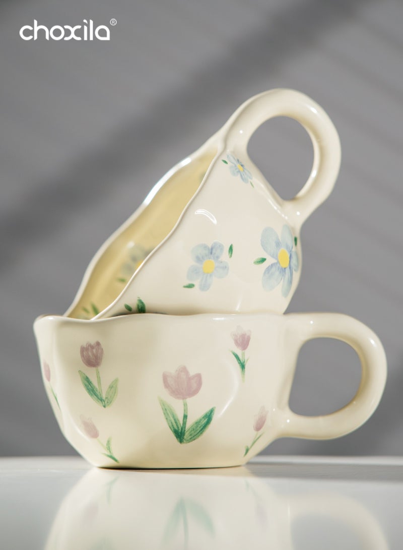 choxila Ceramic Coffee Mug Flower Style 1pc Breakfast Milk Cup for Home Office Daily Use - Image 1