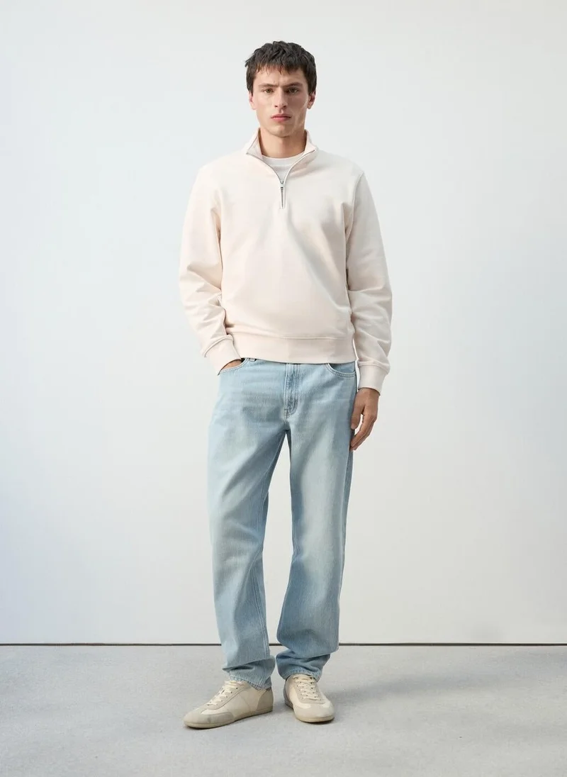 Mango Man  Zip neck sweatshirt 100% cotton lightweight for Men | Best Price UAE