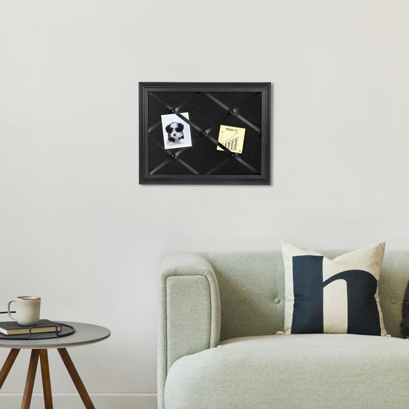 Aitakatta Black Felt Memo Bulletin Board with Frame, 17x13 inches Pin Board for Wall, Vision Board Message Board Memo Board with Criss-Cross Ribbons for Home Office School Wall Decor(BK Velvet-F,4333) - Image 5