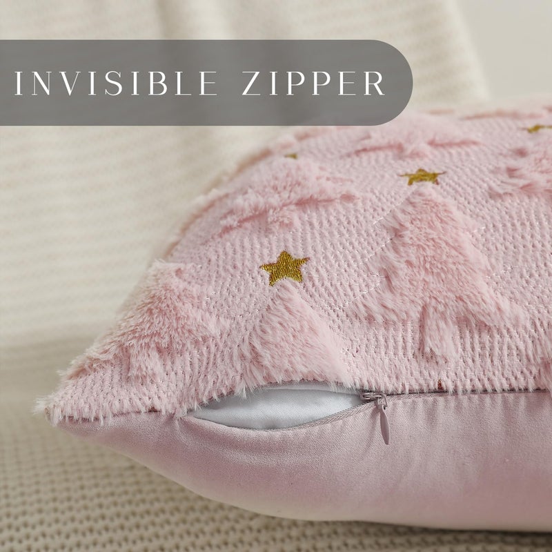 Allorry أغطية وسادة عيد الميلاد Allorry 16 × 16 بوصة مجموعة وسادة شجرة عيد الميلاد الوردي ، زخارف أفخم فور الفراء الناعم لحالة وسادة ناعمة لفصل الشتاء - Image 2