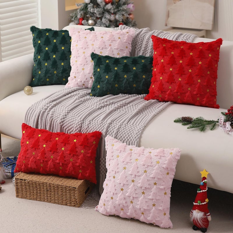 Allorry أغطية وسادة عيد الميلاد Allorry 16 × 16 بوصة مجموعة وسادة شجرة عيد الميلاد الوردي ، زخارف أفخم فور الفراء الناعم لحالة وسادة ناعمة لفصل الشتاء - Image 5