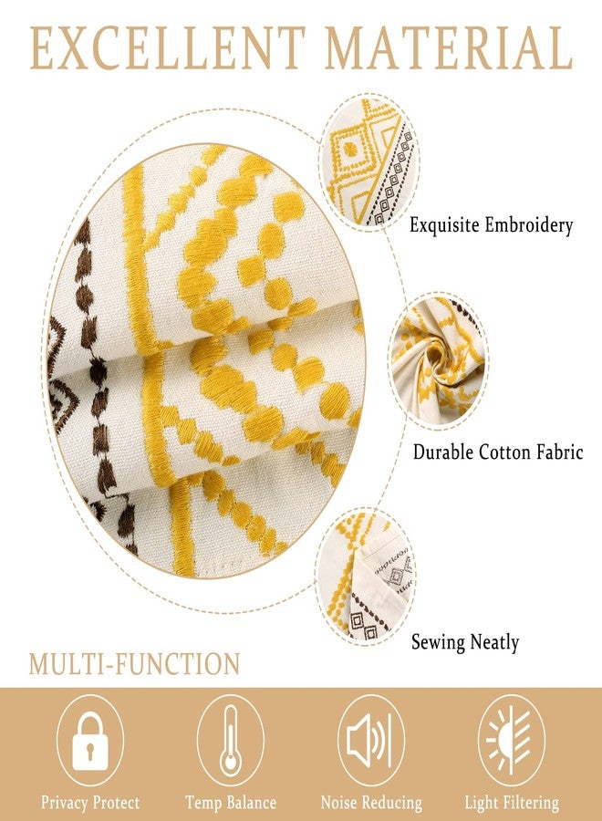 ColorBird Boho Curtains Embroidered Light filterring for Living Room,84 inch Length 2 Panels Set Yellow Farmhouse Bedroom Curtain, Cotton Rod Pocket Window Drapes for Dining Living Room - Image 3
