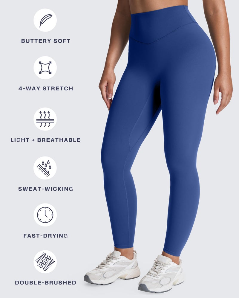 Aoxjox High Waisted Workout Leggings for Women Tummy Control Buttery Soft Yoga Metamorph Deep V Pants 26" (Bellwether Blue, Medium) - Image 4