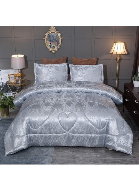 Raytrue-X King Size Comforter Set, Silver Bedding Comforter Sets All Season Grey Bed Comforter King Set, Soft Lightweight Silk Jacquard Comforter Set with 2 Pillow Shams(King,104x90)