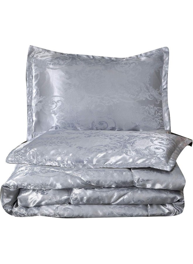 Generic - Raytrue-X King Size Comforter Set, Silver Bedding Comforter Sets All Season Grey Bed Comforter King Set, Soft Lightweight Silk Jacquard Comforter Set with 2 Pillow Shams(King,104x90) - Image 1