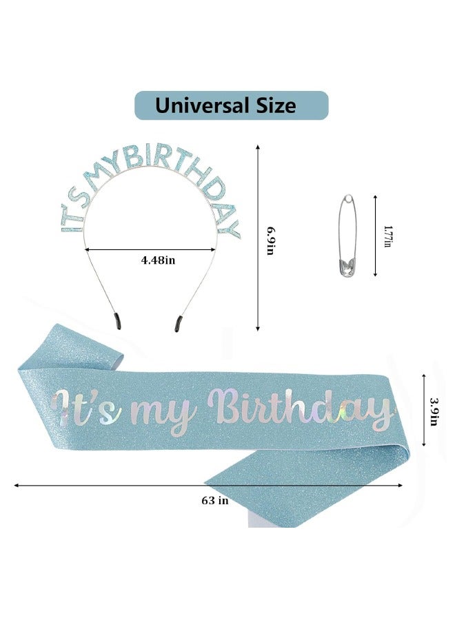 Birthday Girl Sash & Headband Set, Birthday Crowns for Women, IT'S MY BIRTHDAY Headband & ITS MY BIRTHDAY Sash for Girl, Birthday Headband for Women Parties Favors Gift (Blue) - Image 2