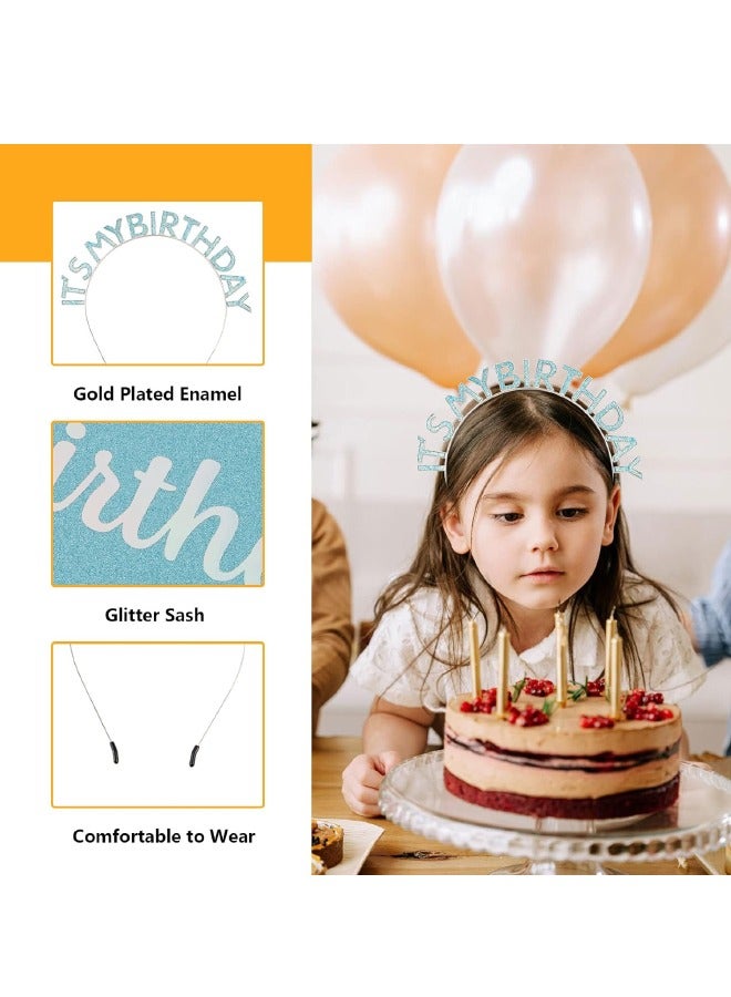 Birthday Girl Sash & Headband Set, Birthday Crowns for Women, IT'S MY BIRTHDAY Headband & ITS MY BIRTHDAY Sash for Girl, Birthday Headband for Women Parties Favors Gift (Blue) - Image 3