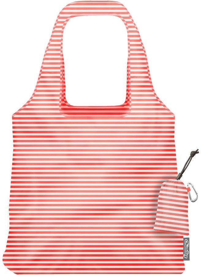ChicoBag Vita Reusable Tote Bag with Carabiner Clip | Compact Reusable Shopping Bags | Eco Friendly | Coral Stripe - Image 1