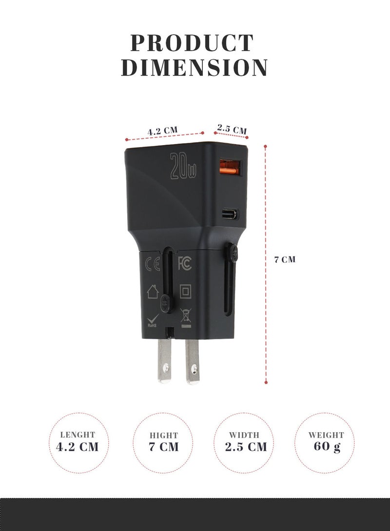 PARAJOHN محول سفر سريع الشحن متعدد المنافذ بقوة 200 وات، منفذ USB واحد، يعمل في العديد من البلدان، متين وقابل للحمل، متعدد المنافذ، PD +QC3.0  - Image 2