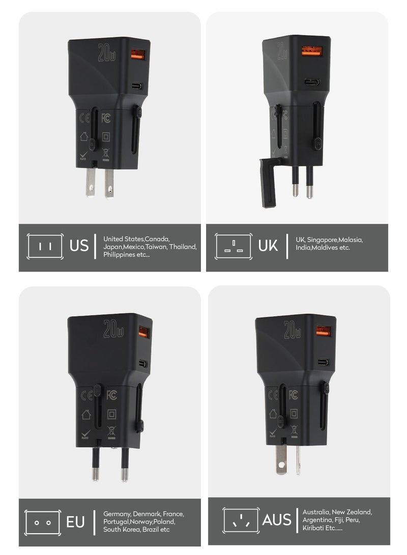 PARAJOHN محول سفر سريع الشحن متعدد المنافذ بقوة 200 وات، منفذ USB واحد، يعمل في العديد من البلدان، متين وقابل للحمل، متعدد المنافذ، PD +QC3.0  - Image 4