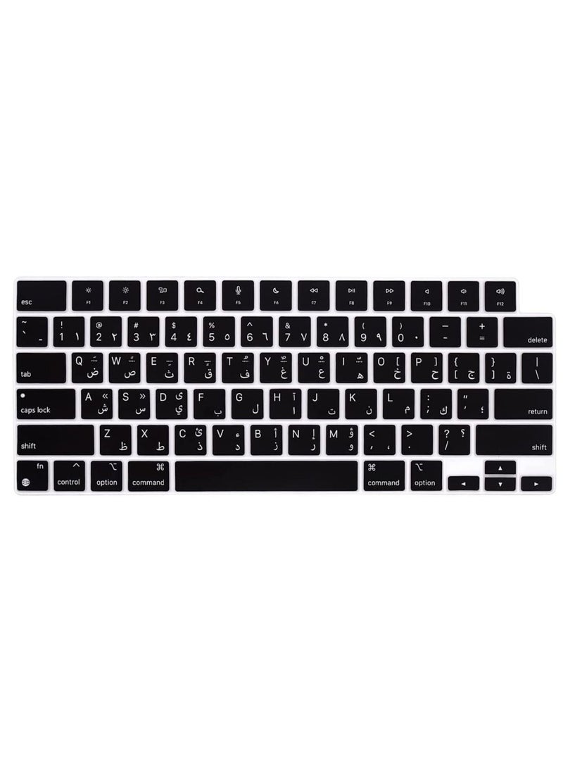 AMM US  Layout Arabic/English Silicone Keyboard Cover Compatible with MacBook New Air 13.6" & 15.3" M4/M3/M2 Model:-A3113/A2681/A2941/A3114 Release 2024/2023/2022"& MacBook Pro 14.2" & 16.2" M4/M3/M2/M1 Model:- A3112/A3185/A3401/A2992/A2918/A2779/A2442/ A3403/A3186/A2991/A2780/A2485 Release 2024-2021" Black  - Image 1