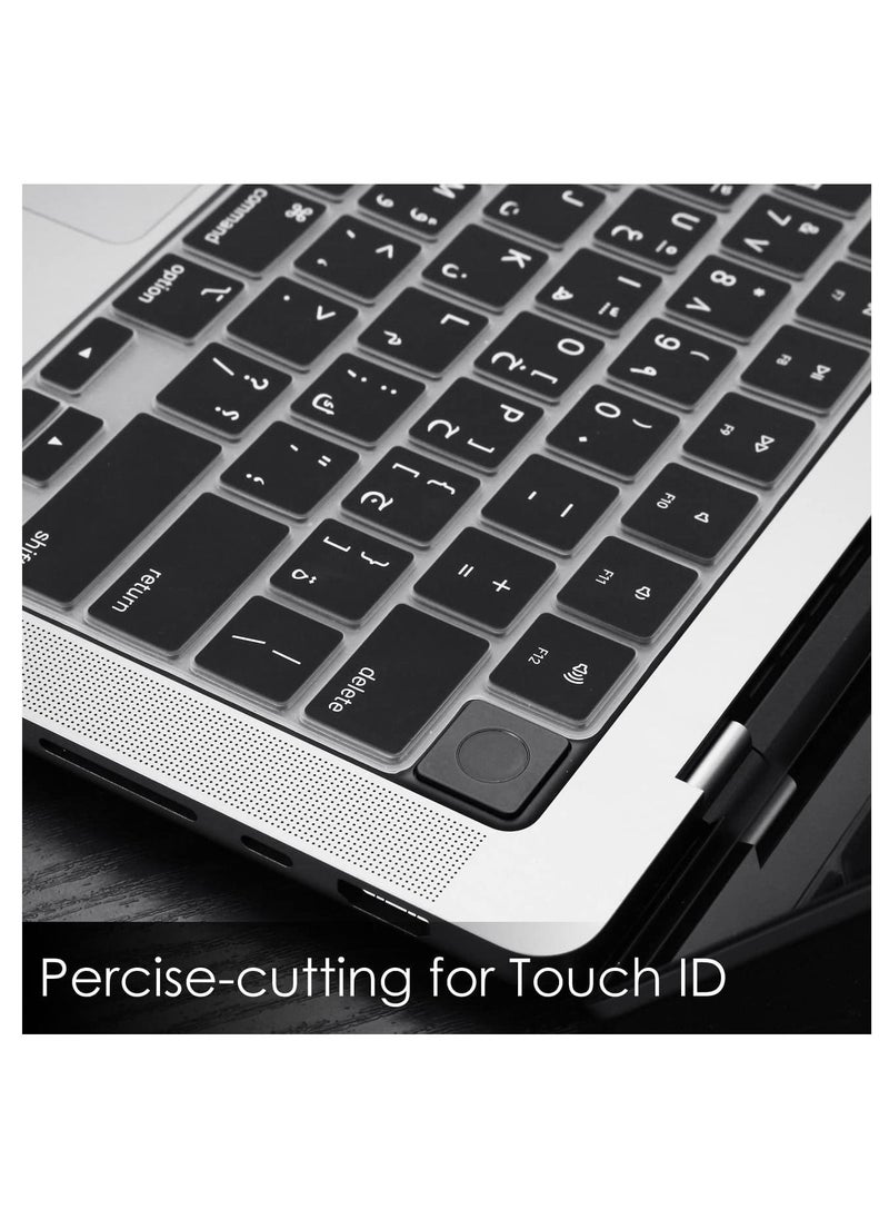 AMM US  Layout Arabic/English Silicone Keyboard Cover Compatible with MacBook New Air 13.6" & 15.3" M4/M3/M2 Model:-A3113/A2681/A2941/A3114 Release 2024/2023/2022"& MacBook Pro 14.2" & 16.2" M4/M3/M2/M1 Model:- A3112/A3185/A3401/A2992/A2918/A2779/A2442/ A3403/A3186/A2991/A2780/A2485 Release 2024-2021" Black  - Image 4