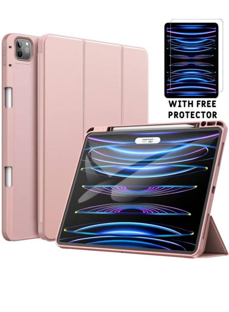 Dreamzon Protective Slim Tablet Cover With Soft TPU Back Auto Wake/Sleep With Tempered Glass Screen Protector For iPad Pro 12.9 Inch 2022/2021/2020/2018 (6th/5th/4th/3rd Generation)