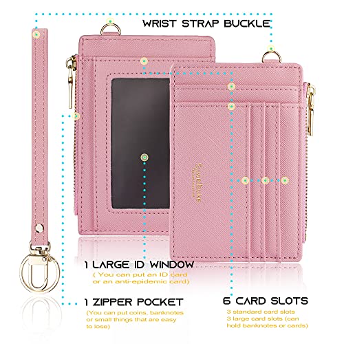 Wikavanli Women Slim Rfid Blocking Credit Card Case Holder Wristlet Zip ID Case Wallet Small Compact Leather Wallet Coin Purse with Keychain (Pink) - Image 5