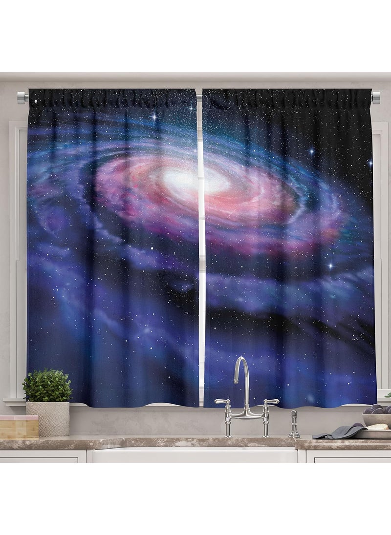 Ambesonne Ambesonne Modern Long Kitchen Curtains Spiral Galaxy Andromeda Milky Way Cosmic Dust Infinity Mystery Art Print Two Panels Drapes with Rod Pocket Room Decor 55 X 45 Blue Purple  - Image 1