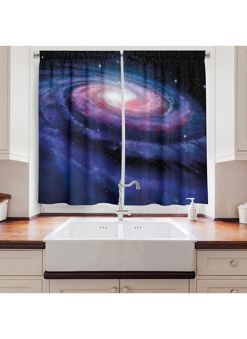 Ambesonne Ambesonne Modern Long Kitchen Curtains Spiral Galaxy Andromeda Milky Way Cosmic Dust Infinity Mystery Art Print Two Panels Drapes with Rod Pocket Room Decor 55 X 45 Blue Purple  - Image 2