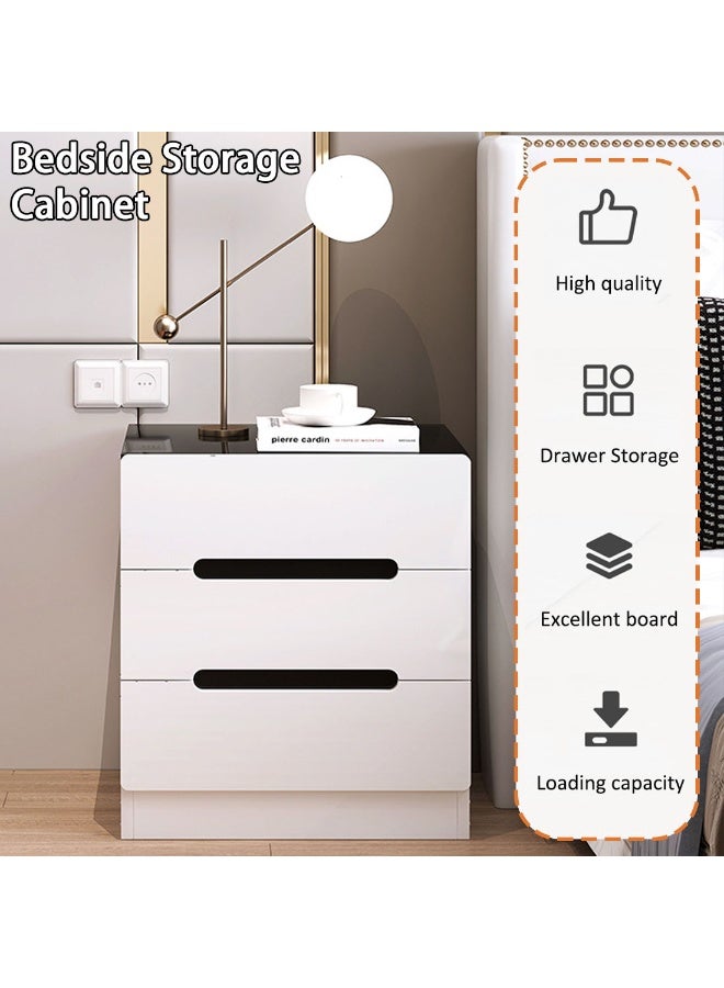 شويوين طاولة بجانب السرير منضدة طاولة بجانب السرير مع ثلاثة أدراج من الخشب الأبيض بسيطة وحديثة من الشمال وحدة تخزين صغيرة لطاولة جانبية وطاولة جانبية ومساحة صغيرة وخزانة تخزين للطاولة 40*50*60 - Image 2