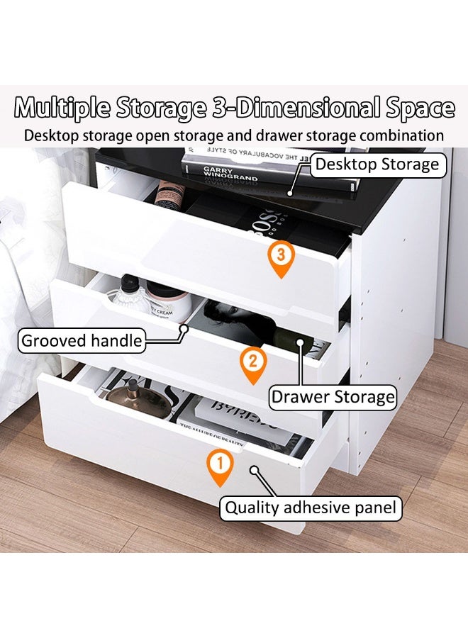 شويوين طاولة بجانب السرير منضدة طاولة بجانب السرير مع ثلاثة أدراج من الخشب الأبيض بسيطة وحديثة من الشمال وحدة تخزين صغيرة لطاولة جانبية وطاولة جانبية ومساحة صغيرة وخزانة تخزين للطاولة 40*50*60 - Image 3