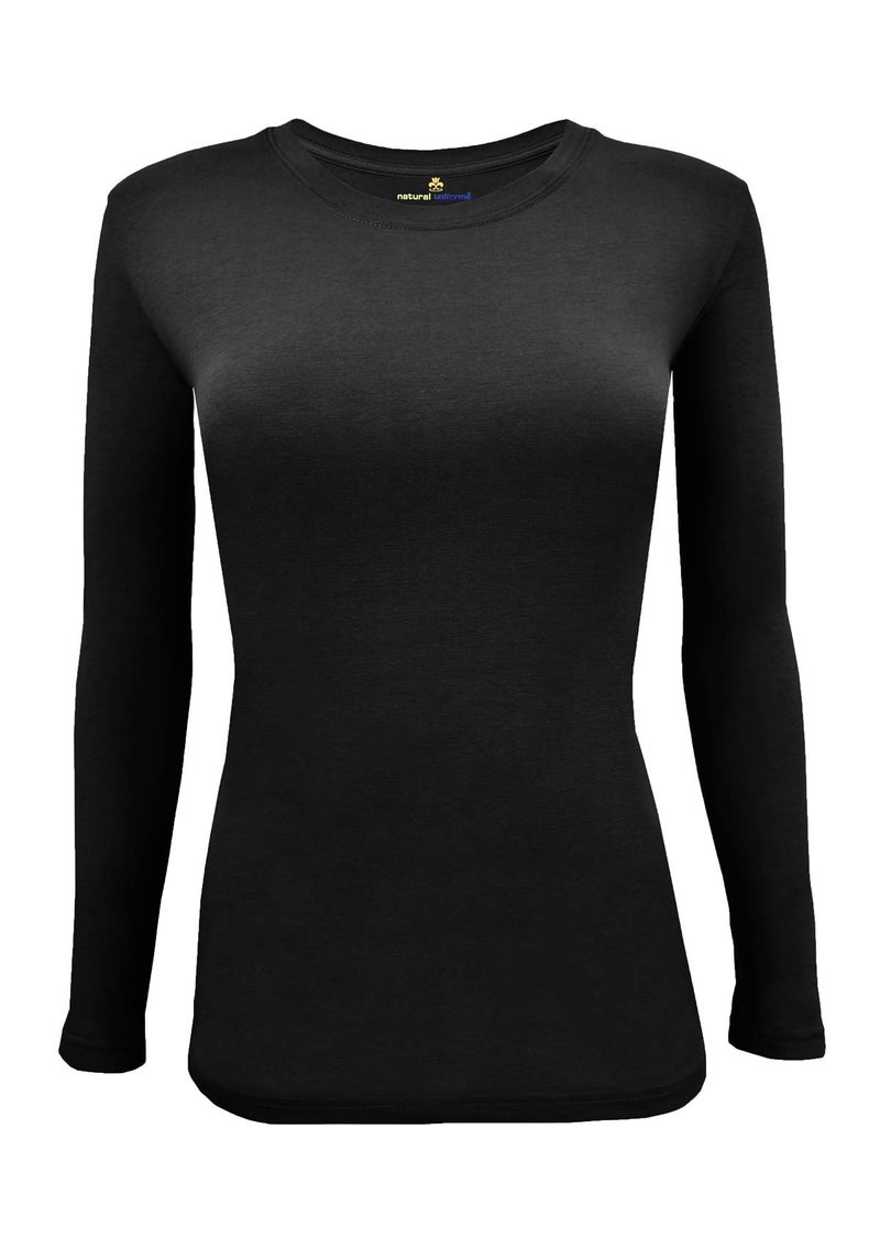 Natural Uniforms تي شيرت تحت القميص للنساء من ناتشورال يونيكورن، ياقة دائرية، بأكمام طويلة (أسود، صغير) - Image 1