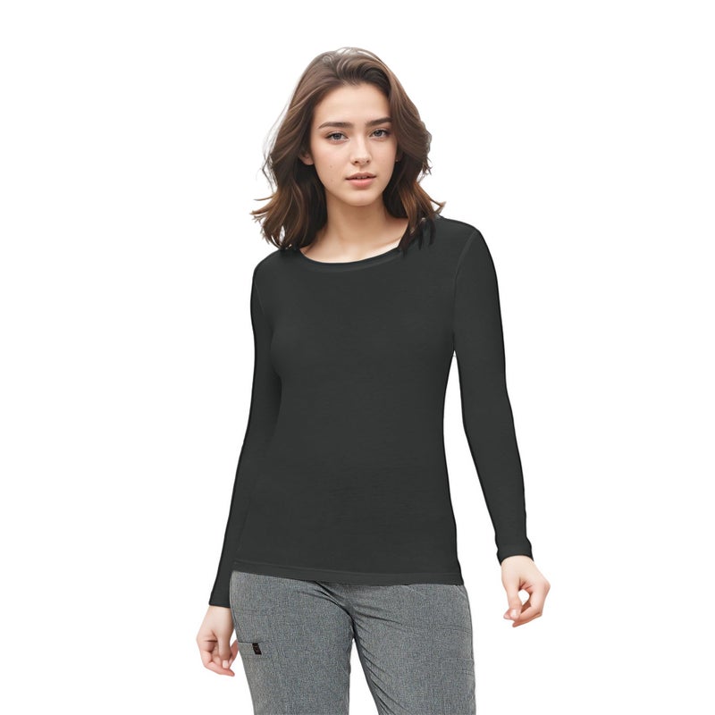 Natural Uniforms تي شيرت تحت القميص للنساء من ناتشورال يونيكورن، ياقة دائرية، بأكمام طويلة (أسود، صغير) - Image 2
