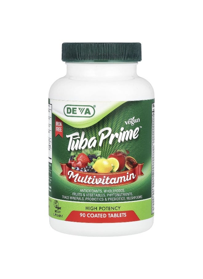 Deva - Deva, Vegan Tuba Prime™, Multivitamin, Iron Free, High Potency, 90 Coated Tablets - Image 1
