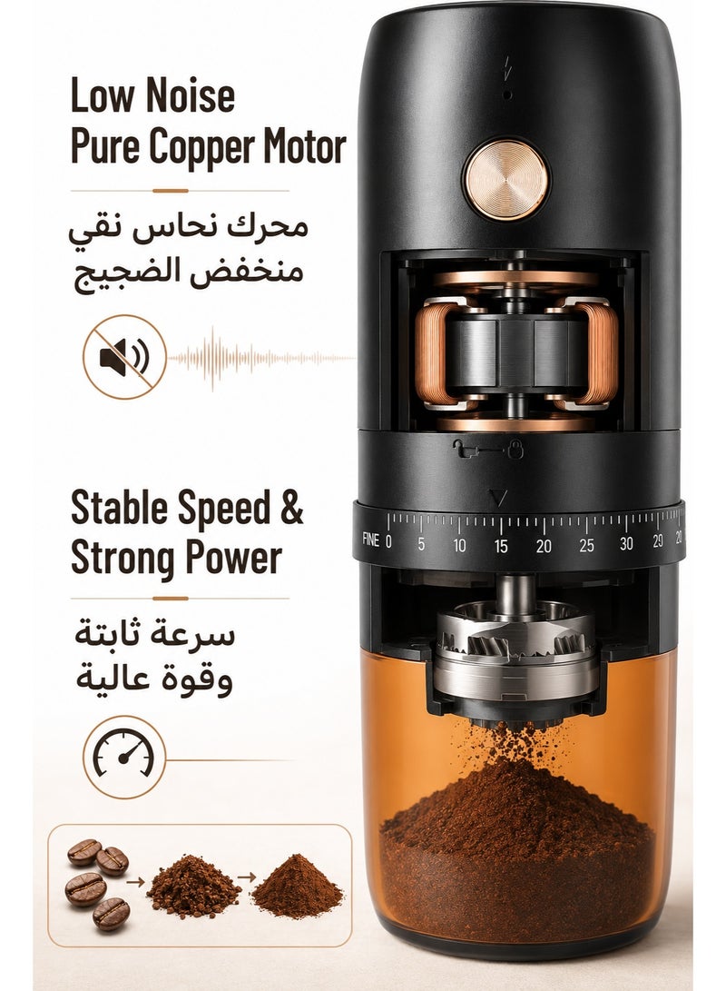 Portable Electric Coffee Grinder， Upgraded External Adjustable 40 Levels Fine to Coarse Settings, Stainless Steel Conical Burr Rechargeable and Faster Grinding for Office,Home,Camping,Travel,Black - Image 3