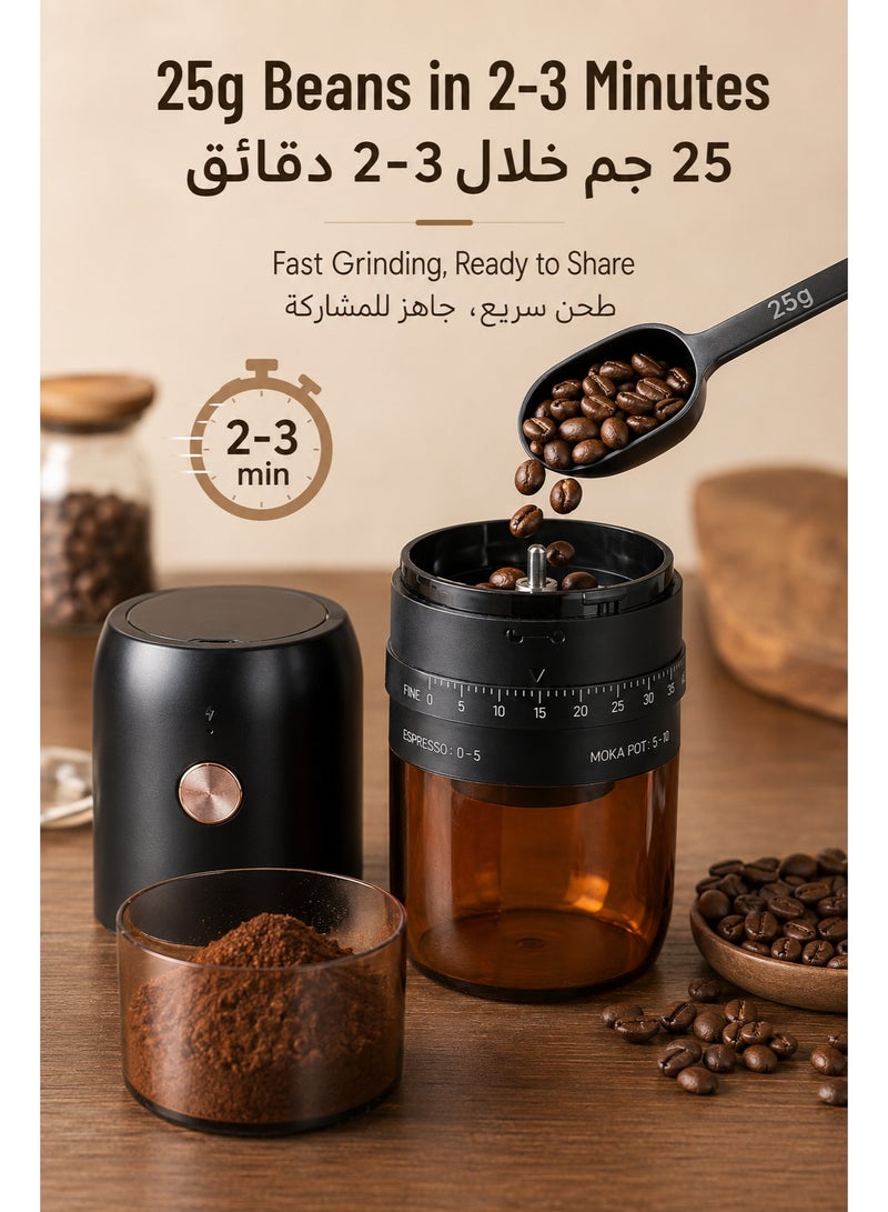 Portable Electric Coffee Grinder， Upgraded External Adjustable 40 Levels Fine to Coarse Settings, Stainless Steel Conical Burr Rechargeable and Faster Grinding for Office,Home,Camping,Travel,Black - Image 5
