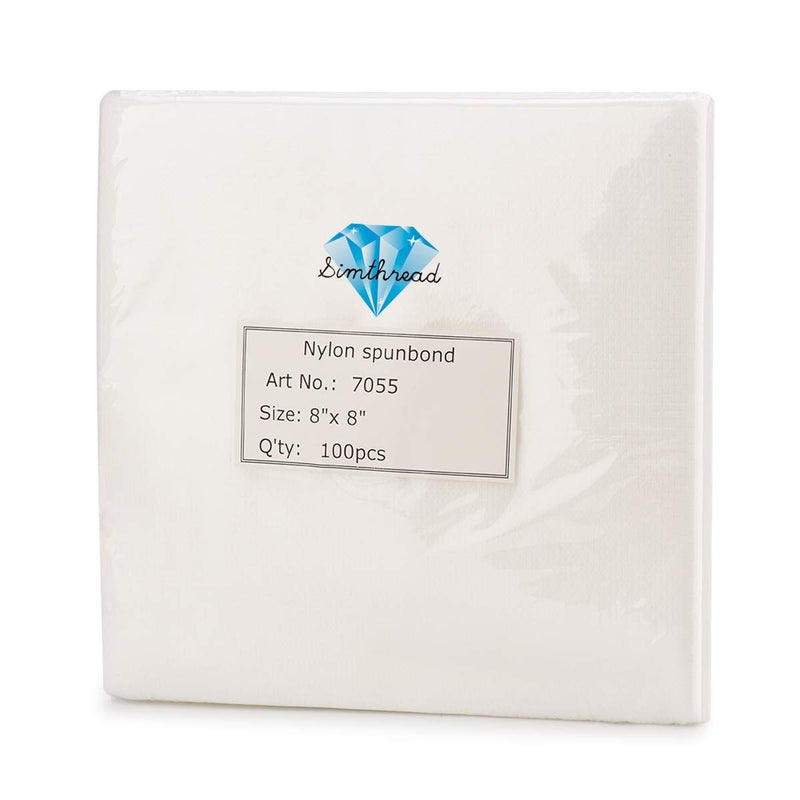 Simthread No Show Mesh Invisible Cut Away Embroidery Stabilizer Backing Interlining Weight 19 Ounces 8 x 8 100pcspack Precut Sheets for 4x4 and 6x6 Machine Embroidery Hoops