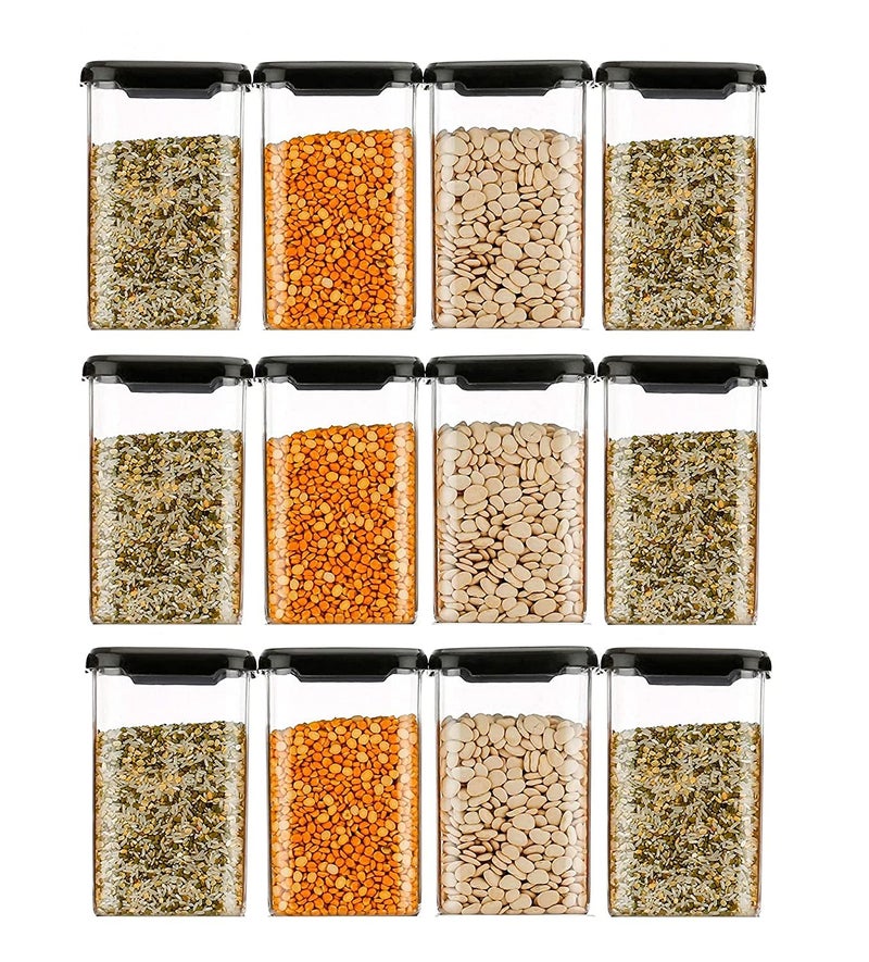 Kitchwell Kitchen Accessories Items | 1100 ML Square Airtight Storage Jar and Container Organizer | Kitchen containers Set | Plastic containers for Home and Kitchen Storage Boxes Set of 6 - Image 1