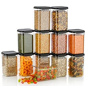 Kitchwell Kitchen Accessories Items | 1100 ML Square Airtight Storage Jar and Container Organizer | Kitchen containers Set | Plastic containers for Home and Kitchen Storage Boxes Set of 6 - Image 2