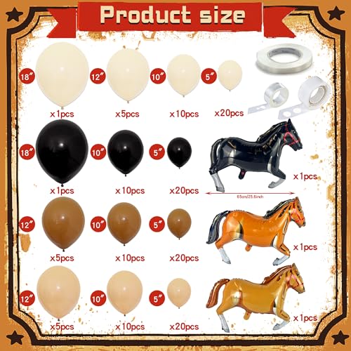 XIPEGPA 143 PCS Western Party Horse Balloons Cowboy Decoration Kit Farm Cowboy Foil Latex Balloons for Baby Shower Birthday Arch Decor - Image 2