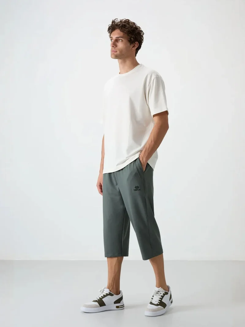 TOMMYLIFE TOMMY Men's Mid-waist Wide-leg Capri Shorts