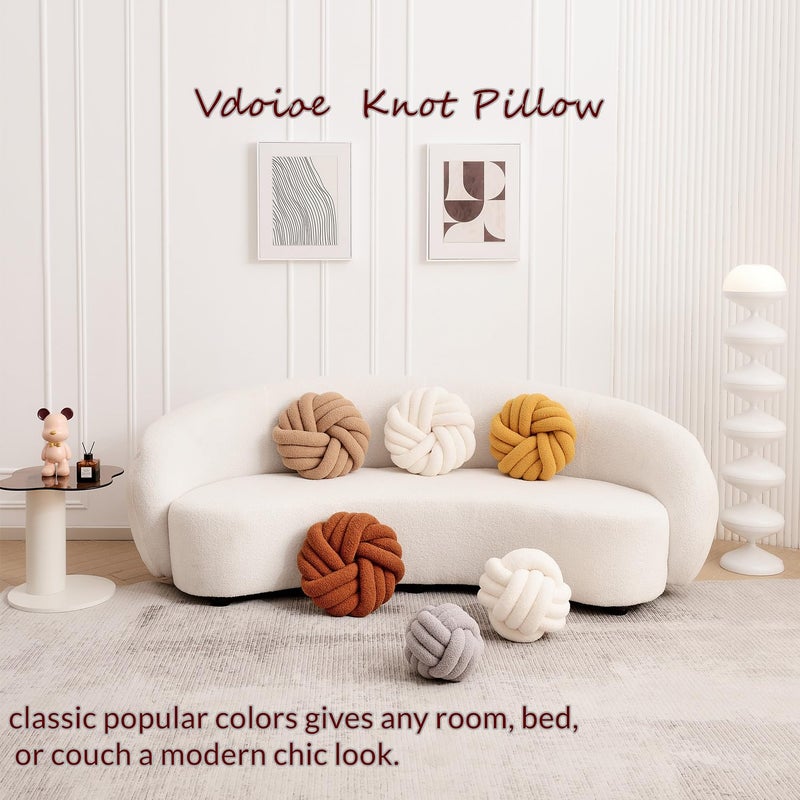 Vdoioe Cream White Knot Pillow 13.7'' Round Throw Pillow Soft Plush Knot Ball Pillow Handmade Knotted Pillow Modern Home Decorative Knotted Pillow Cushion for Bed Bedroom, Sofa, Couch - Image 2