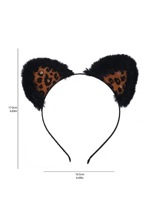 Lux Accessories Halloween Back Furry Leopard Print Cat Ears Fashion Headband  - Image 3