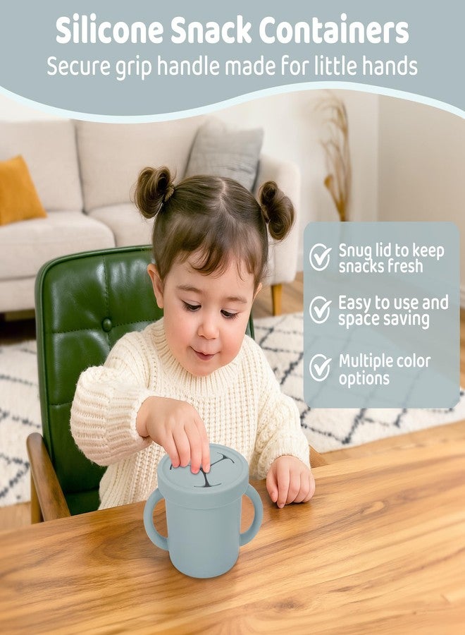 idooss Snack Containers, Silicone Food Grade Silicone Cups, Toddler Snack Container Cups with Handles and Lid for Toddlers (Color 2) - Image 2