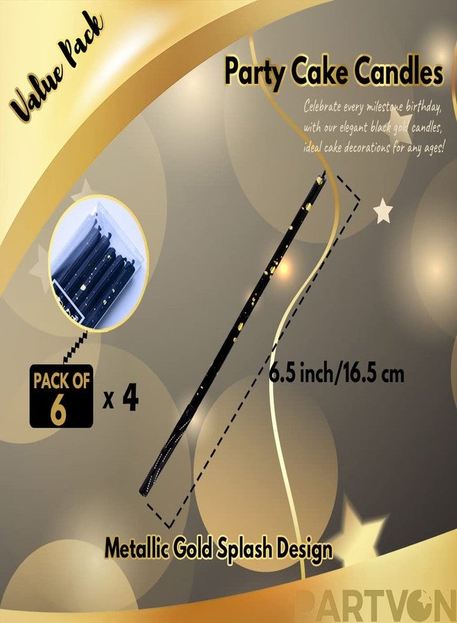 PARTVON Black Gold Birthday Cake Candles | Luxurious Long Thin Holiday Candle Set | Unique Tall Cupcake Sparklers for Birthday Anniversary Graduation Retirement Party Decoration - Image 3