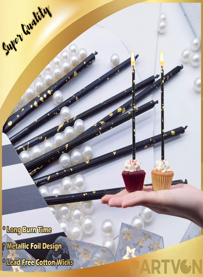 PARTVON Black Gold Birthday Cake Candles | Luxurious Long Thin Holiday Candle Set | Unique Tall Cupcake Sparklers for Birthday Anniversary Graduation Retirement Party Decoration - Image 4