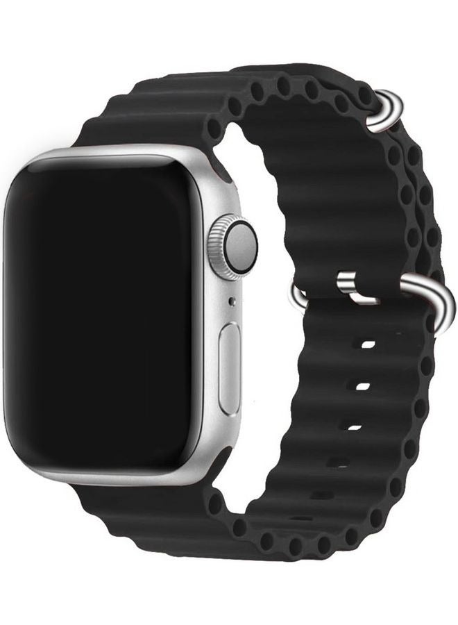 Apple Watch Ocean Band 49mm 45mm 44mm 42mm Soft Silicone Loop Strap for iWatch Series Ultra/8/7/SE/6/5/4/3/2/1 Black - Image 2