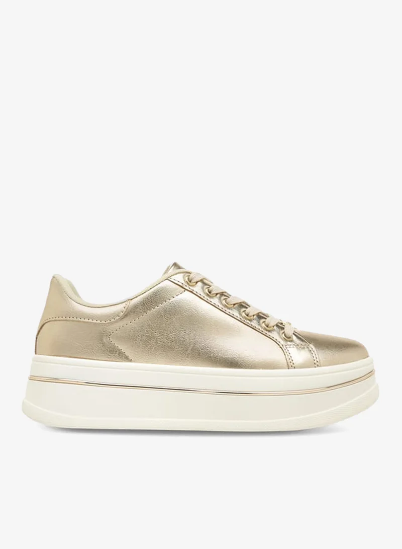 Women's Metallic Ankle Sneakers with Lace-Up Closure