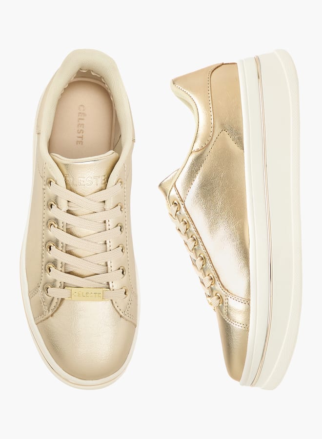 Celeste Women's Metallic Ankle Sneakers with Lace-Up Closure - Image 1