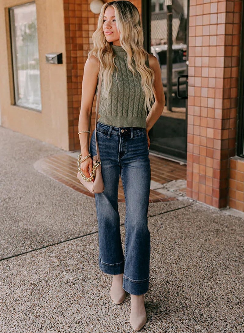 Shein SHEWIN Women Jeans High Waisted Wide Leg Jean Trendy Stretchy Ankle Denim Pants Straight Stretch Petite Cute Clothing Inseam 26 Inch, Size 10, Bluing - Image 4