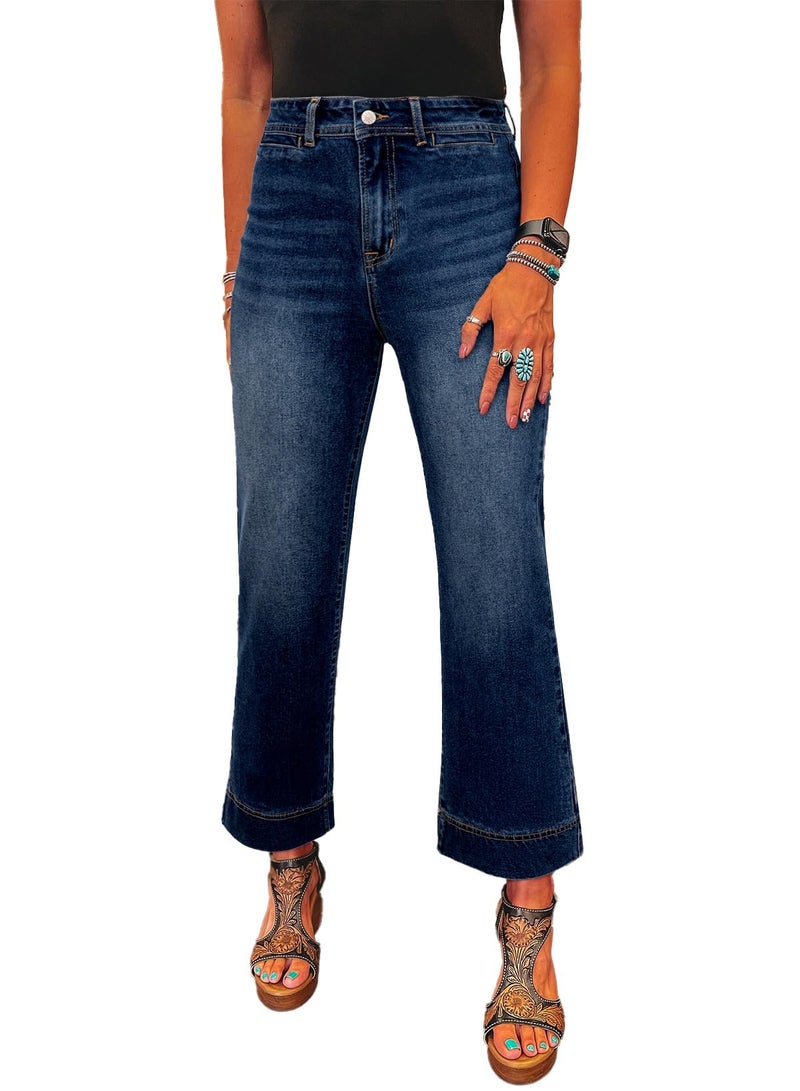Shein SHEWIN Women Jeans High Waisted Wide Leg Jean Trendy Stretchy Ankle Denim Pants Straight Stretch Petite Cute Clothing Inseam 26 Inch, Size 10, Bluing - Image 1