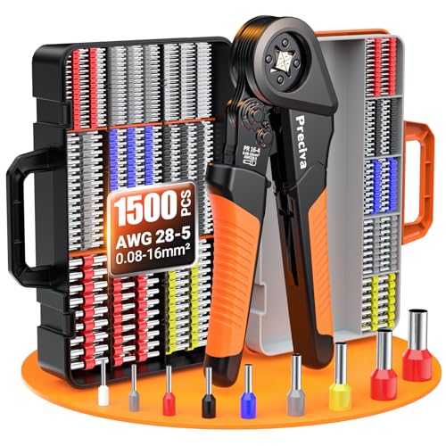 Preciva Ferrule Crimping Tool Kit - AWG 28-5 (0.08-16mm²) Self-Adjustable Ratchet Ferrule Terminals Crimping Tool, Quadrilateral Ferrule Crimper with 1500Pcs Ferrules Connectors - Image 1