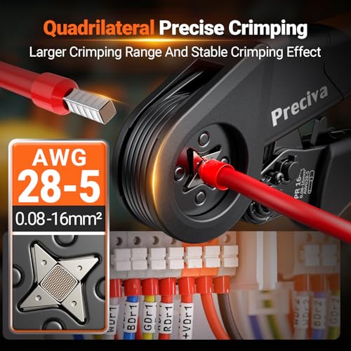 Preciva Ferrule Crimping Tool Kit - AWG 28-5 (0.08-16mm²) Self-Adjustable Ratchet Ferrule Terminals Crimping Tool, Quadrilateral Ferrule Crimper with 1500Pcs Ferrules Connectors - Image 2